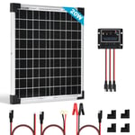 Kit de panneaux solaires 20W, chargeur de maintien de batterie 12V, système solaire hors-réseau étanche avec contrôleur de charge solaire 5A PWM pour toit de voiture, camping-car, caravane et maison.