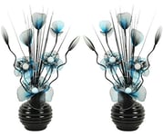 Paire Assortie de Fleurs artificielles Bleu Turquoise avec Vase Noir, décoratif, décoration et Accessoires de Maison Convient pour Salle de Bain, Chambre ou Cuisine ou étagère. 32 cm