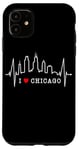 Coque pour iPhone 11 Chicago Skyline Battement de Cœur ÉTATS-UNIS J'aime Chicago