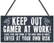 RED  OCEAN  Funny  Sign  Keep  Out  Gamer  at  Work  Man  Cave  Door  Wall  Plaq