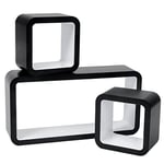 WOLTU Lot de 3 Étagère Murale Salon du Cube rétro Étagère,étagère Cube Murale en Bois MDF,étagère CD DVD Murale,Noir Blanc RG9248ws