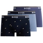 BOSS Mens 3 Pack Power Boxer Shorts AOP/Blue/Blue S