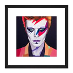 Retro Aladdin Sane Bowie Ziggy Bright Colourful Music Icon Portrait Square Wooden Framed Wall Art Print Picture 8X8 Inch