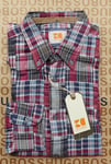 New Hugo BOSS mens red checked regular long sleeve smart casual suit shirt SMALL