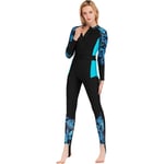 eys Dam Full Body Baddräkt Rash Guard One Piece Långärmad Långben Badkläder med UV-solskydd Blå-blomma XX-Large