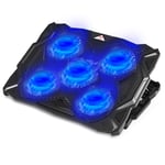 CP3 Laptop Cooling Pad 5 Quiet Fans Laptop Cooler, Support Up to 17.3 Inch Heavy Duty Notebook, Gaming Laptop Cooling Stand with LED Light for Gaming, Office, Work from Home (Blue)