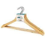 Beldray LA063557EU cintres en bois pour manteau, ensemble de 4 cintres pour vêtements, barre à pantalon et crochet rotatif, indentations pour objets délicats, résistant et durable, certifié FSC®