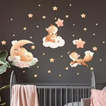 Stickers muraux enfants - Decoration chambre bébé - Sticker mural chambre enfant - Autocollant mural renards dans les étoiles - H60 x L90 cm