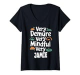 Womens Jamie Personalized Very Demure Very Mindful Jamie Name V-Neck T-Shirt