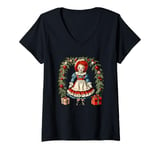 Womens Raggedy Ann Christmas Wreath and Presents V-Neck T-Shirt