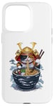 Coque pour iPhone 15 Pro Max Chat Samouraï mangeant des ramen Anime