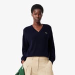 Lacoste Pull col V point mousse coton Taille 32 Bleu Nuit