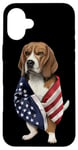 Coque pour iPhone 16 Plus Beagle Dog Patriot Wrap dans le drapeau des USA American Spirit