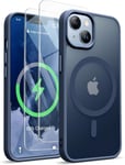 Coque Magnétique Pour Iphone 13/14, Translucide Mat Arrière Coque Pour Iphone 14 Avec 2 Verre Trempé Protection Écran,Coque Antichoc Pour Iphone 14/13 Compatible Mag-Safe 6.1"" Bleu Marine