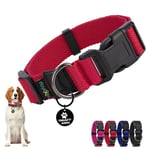 Collier Chiot, Collier pour Chien en Coton Doux, Collier Chat Anti étranglement Réglable, Collier Accessoires avec Médaille Amovible pour Chiot Petit Animal Moyen Grande, 35-50/2,5cm (M), Rouge