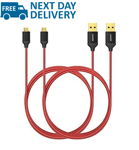 ANKER (2-Pk) 3ft Braided Fast Data Micro USB Cable Charger Fast Lead Samsung Red