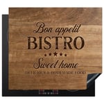 KitchenYeah© Protege Plaque Induction 57x51 cm Deco Cuisine Accessoires Pratique Protection De Vitroceramique Citation - Bistro - Bon appétit - Sweet home - Texture du bois - 57x51 cm