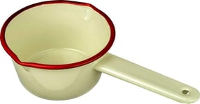 1x 14cm Milk Pan Pot Saucepan Enamel Cream with Red Rim Saucepan Tea Coffee Cook