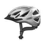 ABUS Casque de ville Urban-I 3.0 - Casque de vélo avec feu arrière, visière et fermeture magnétique - pour hommes et femmes - Argent, taille S