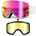 Odoland Kit de Lunettes de Ski Magnetique, Lunettes de Cylindrique avec Lentille Détachable, Masque de Snowboard Hommes et Femmes, Anti-UV400, Anti-Buée, Coupe-Vent