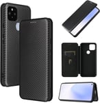 Compatible Avec Coque Google Pixel 5a, Mince Flip Fibre De Carbone [Test De Chute] Antichoc Stand Fente Avec Carte, Protecteur D'écran En Verre Trempé*2-Noir