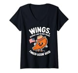 Womens Funny Chicken Wings Finger-Lickin' Good USA Flag Patriotic V-Neck T-Shirt