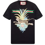 Gucci Mens Flower Tiger Design Regular Fit Black T-Shirt Cotton - Size X-Large