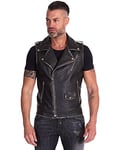 D'Arienzo Veste Cuir Homme Noir sans Manche Biker Agneau Moto Motard Ceinture Blouson Cuir Véritable Made in Italy Ermal 48/M/Noir