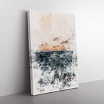 Big Box Art Ocean Beneath a Peach Sky Watercolour Canvas Wall Art Print Ready to Hang Picture, 76 x 50 cm (30 x 20 Inch), Beige, Blue, Teal, Grey, Brown