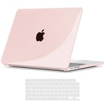 TECOOL Coque Compatible avec MacBook Air 15 Pouces M3 M2 (2024 A3114 et 2023 A2941), Coque Rigide en Plastique Fine et Protection Clavier (UE AZERTY), Cristal Rose Clair