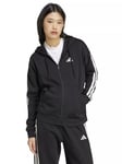 adidas Essentials 3-Stripes Full-Zip Fleece Hoodie, Black/White