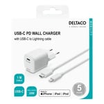 Deltaco PD Väggladdare med USB-C till Lightning Kabel 1m, 20W -