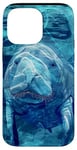 Coque pour iPhone 14 Pro Max Save The Manatee Crystal River FL Bleu abstrait rayé