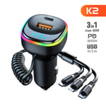 65 W USB-autolaturi Pikalataus QC4.0 QC3.0 FCP AFC Type C Auton USB-pikalataus 3 in 1 Pikalatauskaapeli iPhone Huaweille