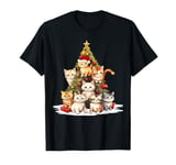 Cat Lover Xmas Holiday Santa Kitten Cat Christmas Tree T-Shirt