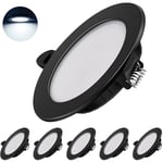 Ultratunna LED-infällda spotlights 230V, Set med 6 infällda spotlights 7W Energisparande takspotlights IP44 infällda spotlights, Svart, 6000K