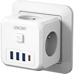 7 i 1 USB-laddningskub Vägg Multipeluttag USB-uttag, Grenuttag med 3 AC-uttag, 4000W och 1 typ C och 3 USB-portar, Eluttag