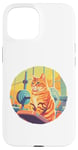 iPhone 15 Cute Fit Orange Cat Sitting on Gym Lifting Bench Case