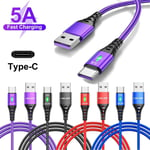 1M/2M Type C Data Cable 5A USB C Fast Charger Cable for Samsung LG Huawei