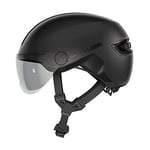 ABUS Casque de ville HUD-Y ACE - casque de vélo stylé avec visière et feu arrière LED magnétique et rechargeable - pour hommes et femmes - Noir, taille L