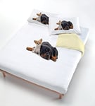 Italian Bed Linen Digital duvet cover set (bag sheet 200x200cm + pillowcase 52x82cm),two dogs cream, Cotton, One and a half square