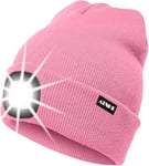 ATNKE LED Bonnet Lampe Frontale,USB Rechargeable Chapeau de Course Ultra Lumineux 4 LED Étanche Lumière Hiver Chaud Phare Cadeaux pour Hommes et Femmes/Pink