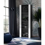 Vitrine Armoire Tivoli, Noir/Blanc, Largeur 55cm x Hauteur 159cm x Profondeur 35cm, sans led, 3 étagères, pour Salon, Chambre, Entrée - Komodee