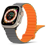 Tasikar Compatible with Apple Watch Strap 49mm 46mm 45mm 44mm 42mm Thin Silicone Magnetic Loop Replacement Bands [Double Sided Wearable] for Apple Watch Ultra Series 10 9 8 7 6 5 4 3 SE - Grey Orange