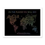 Artery8 World Travel Landmark Line Map Oh The Places You Will Go! Rainbow Black Artwork Framed Wall Art Print 18X24 Inch