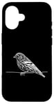 Coque pour iPhone 16 Line Art Oiseau et Ornithologue Pin Siskin