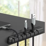 Skrivbordskabelorganisation Silikon USB -kabelupprullare black 7clips