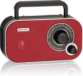 TRA-2235RD Radio Portable FM Analogique, sur Secteur / à Piles, Prise pour Casque, Petit Transistor Léger pour la Maison et la Cuisine, Haut-Parleur de 6,4 W, Excellente Réception, Rouge