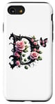 Coque pour iPhone SE (2020) / 7 / 8 Letter D Initial Floral Monogram Rose Pink Flower Butterfly