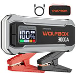 WOLFBOX 3000A Jump Starter,12V Car Battery Jump Starter,65W Quick Charge,16000mAh Portable Jump Starter Battery Power Pack for 8L Gas 6L Diesel Engine with Booster,LED Light,Jump Box,Cables